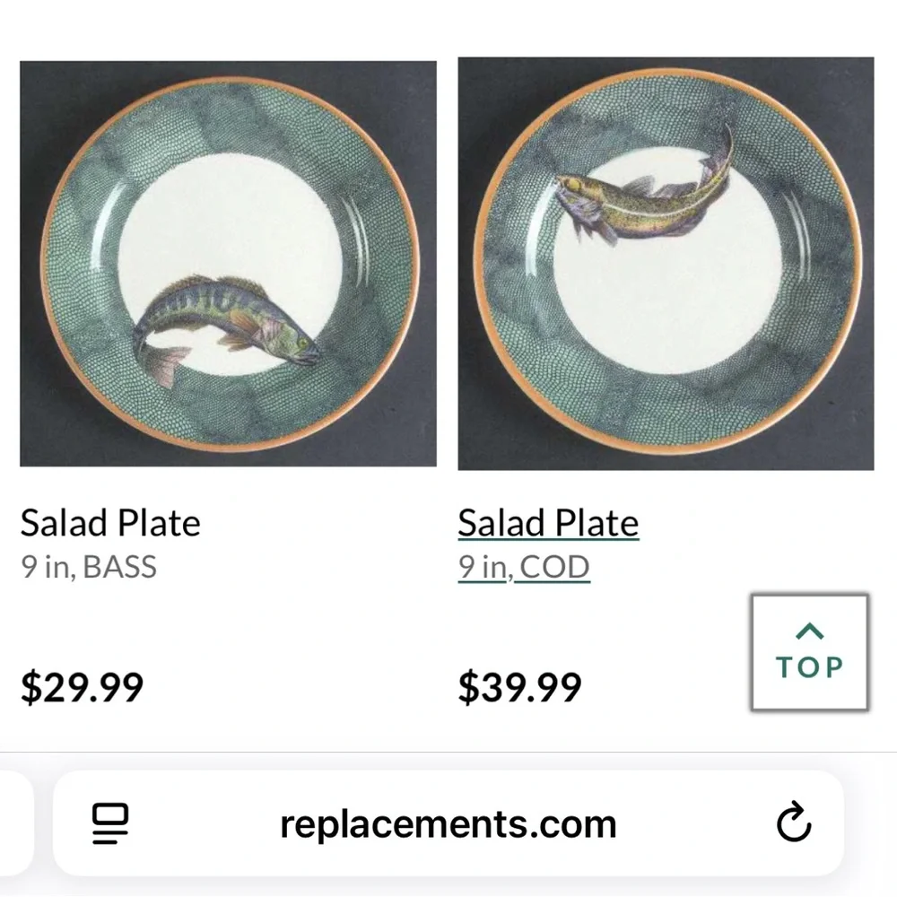 Williams Sonoma 4 English Angler Fish Plate Salmon Trout Bass Cod Made England